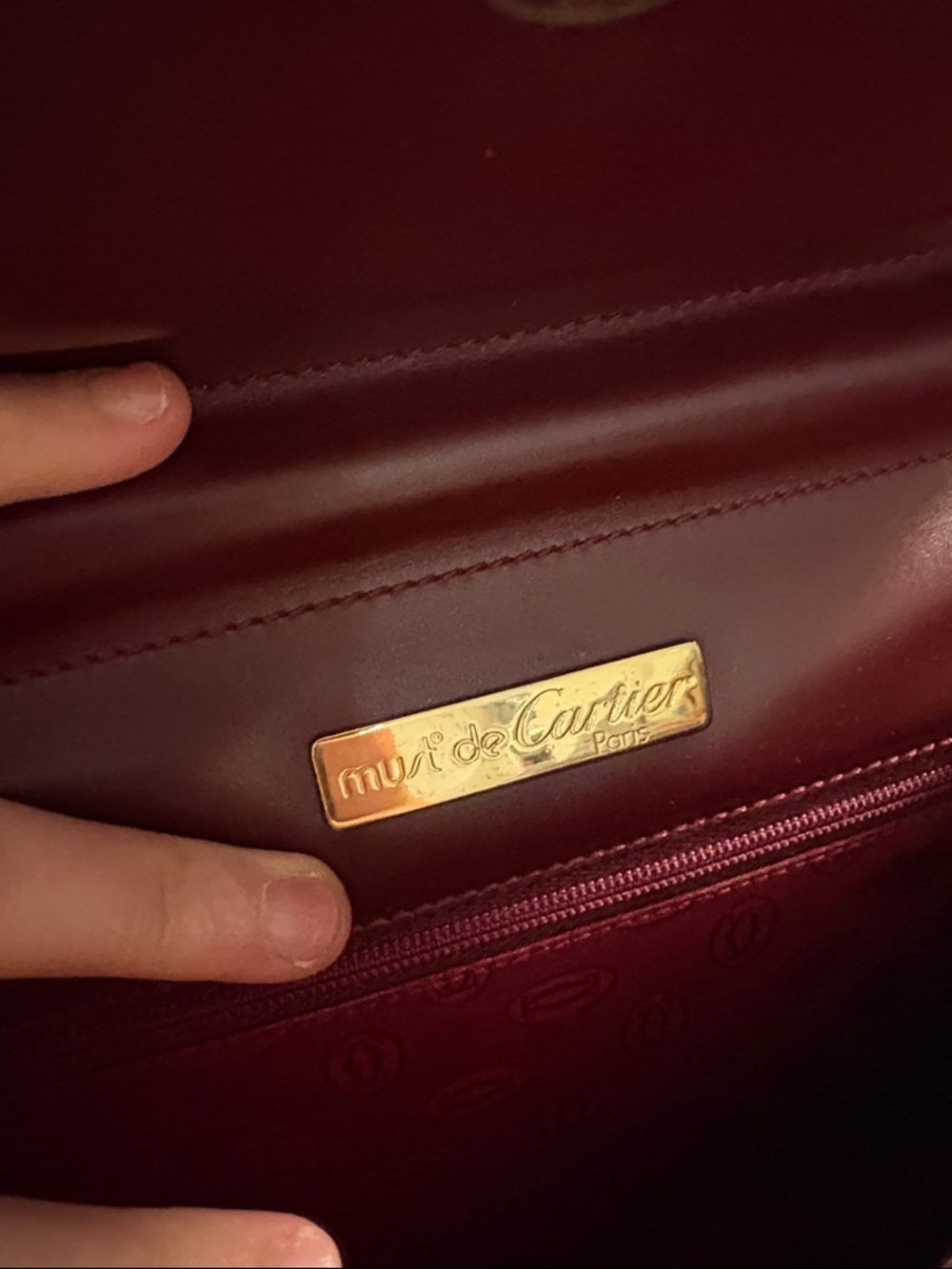 Cartier Burgundy Leather wristlet with Gold Corners - Picture 6 of 12